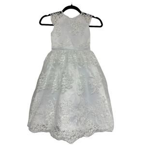 Petite Adele Womens Sleeveless Embroidered Floral White Short Dress Size 5-6